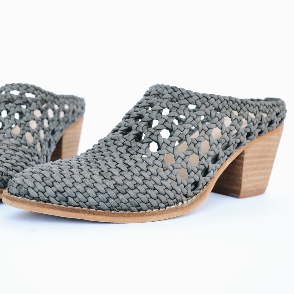 NWT Woven Grey Slip On with Leather Wrapped Heel